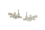 Silver Leaf Earring, 4 Antique Silver Plated Brass Leaf Stud Earrings, Findings (21x12x1.2mm) N1505