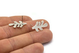 Silver Leaf Earring, 4 Antique Silver Plated Brass Leaf Stud Earrings, Findings (21x12x1.2mm) N1505