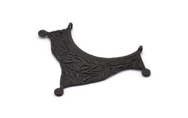 Black Ethnic Pendant, 2 Oxidized Black Brass Ethnic Pendants With 2 Loops (40x55x1mm) E201