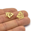 Earring Studs, 8 Raw Brass - Ethnic Motif Shaped Stud Earrings - Brass Earrings - Earrings (15x18x0.80mm) A2742
