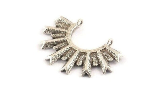 Silver Sun Charm, 2 Textured Antique Silver Plated Brass Sun Pendants With 2 Loops (34.5x24x2.2mm) E205 Q0527