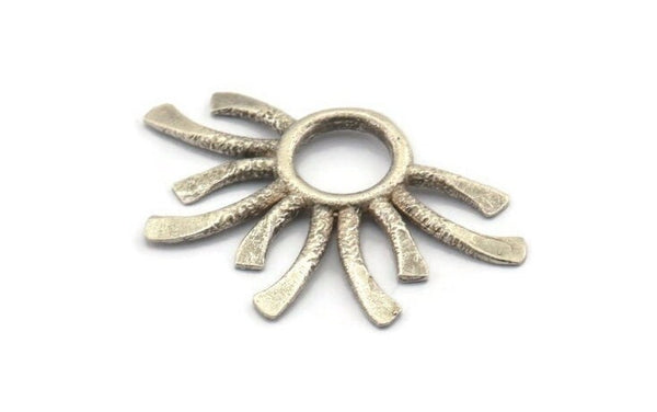 Silver Sun Pendant, 2 Antique Silver Plated Brass Sun Pendants (37.5x24.5x2mm) E206 H1214