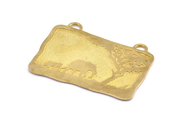 Brass Elephant Charm, 1 Raw Brass Elephant Textured Rectangle Charms With 2 Loops, Blanks (43.5x27.5x1.3mm) E233