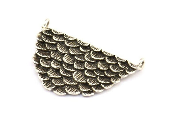 Silver Oval Pendant, 2 Textured Antique Silver Plated Brass Half Oval Pendants With 2 Loops, Findings (33x20x1.6mm) E237