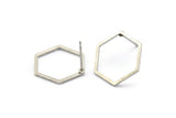 Silver Hexagon Earring, 8 Antique Silver Plated Brass Hexagon Stud Earrings (16x0.90mm) A1638 A1712