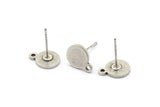 Silver Round Earring, 10 Antique Silver Plated Brass Round Stud Earrings With 1 Loop (10x8x1mm) E041 A1787