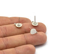Silver Round Earring, 10 Antique Silver Plated Brass Round Stud Earrings With 1 Loop (10x8x1mm) E041 A1787