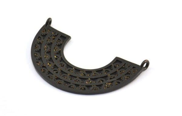 Black Ethnic Pendant, 2 Oxidized Brass Black Ethnic Pendants With 2 Loops (36x22mm) E254 S771