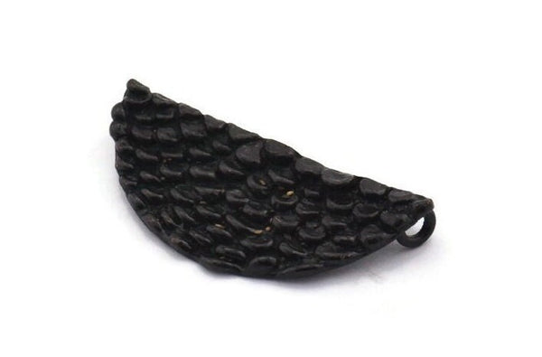 Siyah Yarım Ay, 2 Halkalı 3 Oksitlenmiş Siyah Pirinç Denizkızı Yarım Daire Kolye (31x14x2mm) E268 H1244
