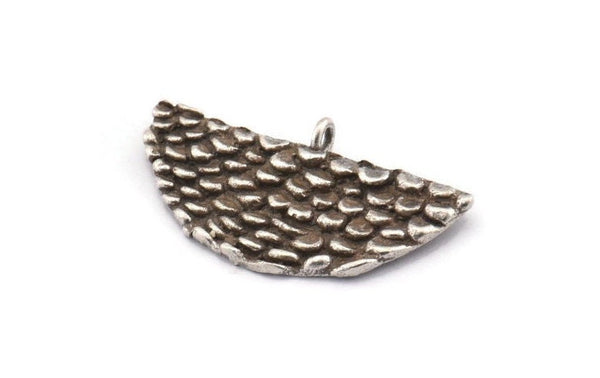 Silver Half Moon, 3 Antique Silver Plated Brass Mermaid Semi Circle Pendants With 1 Loop (31x14x1.8mm) E269