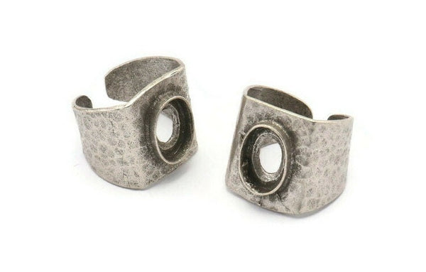 Adjustable Ring Setting, Antique Silver Plated Brass Adjustable Ring With 1 Oval Pad E270