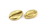 Brass Shell Finding, 4 Raw Brass Cowrie Shell Findings, Pendants, Charms, Earrings, Beads  13-18MM E274