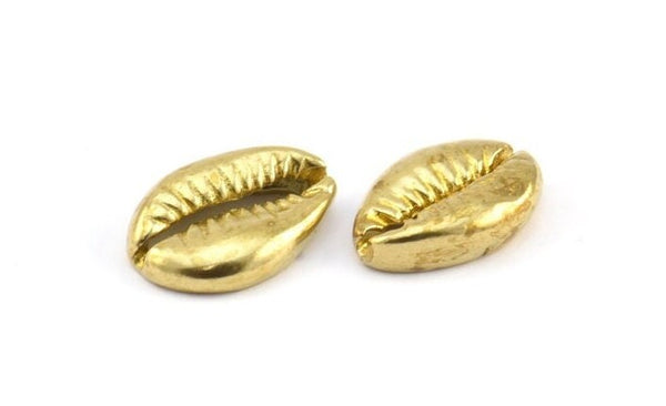 Brass Shell Finding, 4 Raw Brass Cowrie Shell Findings, Pendants, Charms, Earrings, Beads  13-18MM E274