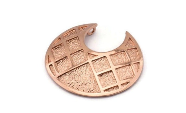 Rose Gold Ethnic Pendant, 1 Rose Gold Plated Brass Ethnic Pendants With 2 Loops (37x33mm) E278 Q0567