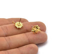 Gold Rosette Earring, 4 Gold Plated Brass Badge Stud Earrings (14x12mm) N1618