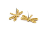 Gold Dragonfly Earring, 4 Gold Plated Brass Dragonfly Stud Earrings (21x14mm) N1668 H1579