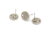 Silver Circle Earring, 8 Textured Antique Silver Plated Brass Circle Stud Earrings With 1 Hole (10x0.80mm) M335 A2343 H0903