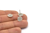 Silver Circle Earring, 8 Textured Antique Silver Plated Brass Circle Stud Earrings With 1 Hole (10x0.80mm) M335 A2343 H0903