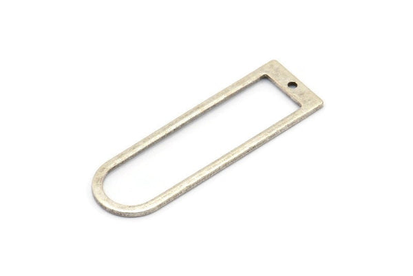 Silver D Shape Charm, 6 Antique Silver Plated Brass D Shape Pendants With 1 Hole (40x12x1mm) D1552 H1106