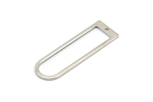 Silver D Shape Charm, 8 Silver Tone Brass D Shape Pendants With 1 Hole (40x12x1mm) D1552