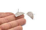 Silver Moon Earring, 4 Antique Silver Plated Brass Half Moon Stud Earrings With 1 Hole (25x12x0.60mm) D0794 A1927