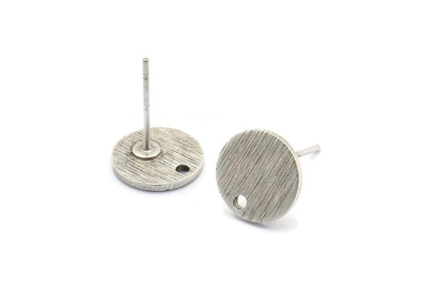 Silver Round Earring, 6 Textured Antique Silver Plated Brass Round Stud Earrings With 1 Hole, Stamping Tags (10x1mm) D1377 A1835