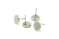 Silver Round Earring, 8 Antique Silver Plated Brass Round Stud Earrings With 1 Hole (10x1mm) BS 2087 A2007