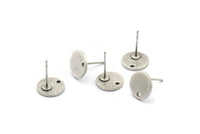 Silver Round Earring, 8 Antique Silver Plated Brass Round Stud Earrings With 1 Hole (10x1mm) BS 2087 A2007