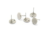 Silver Round Earring, 8 Antique Silver Plated Brass Round Stud Earrings With 1 Hole (10x1mm) BS 2087 A2007