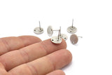 Silver Round Earring, 8 Antique Silver Plated Brass Round Stud Earrings With 1 Hole (10x1mm) BS 2087 A2007