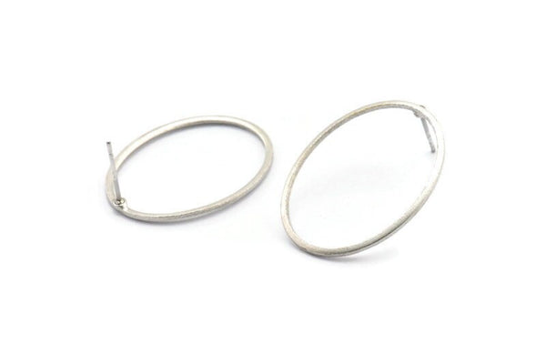 Silver Oval Earring, 6 Antique Silver Plated Brass Oval Stud Earrings (28x21x1mm) A1706 A1938