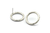 Silver Ring Earring, 2 Hammered Antique Silver Plated Brass Ring Stud Earrings (23x3mm) N1501 A2390