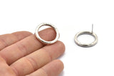 Silver Ring Earring, 2 Hammered Antique Silver Plated Brass Ring Stud Earrings (23x3mm) N1501 A2390