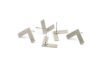 Silver Letter Earring, 8 Antique Silver Plated Brass V Shape Stud Earrings (12x19x0.60mm) D1008 A1828