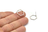 Silver Hexagon Earring, 6 Antique Silver Plated Brass Hexagon Stud Earrings (14x0.90mm) A1637 A1713