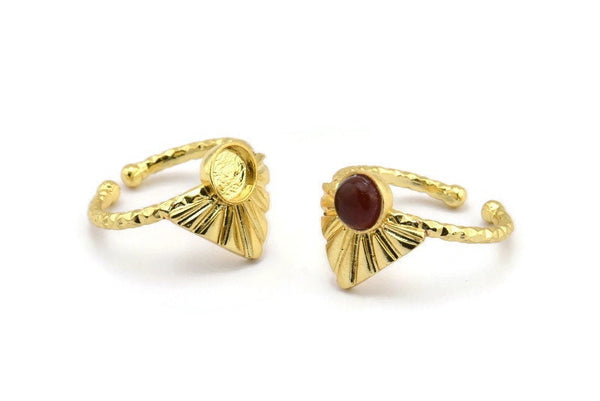 Gold Ring Settings, Gold Plated Brass Drop Ring With 1 Stone Setting - Pad Size 6mm N1112