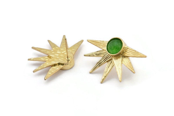 Gold Sun Earring, 2 Gold Plated Brass Sunshine Stud Earrings - Pad Size 8mm N0700 Q0819