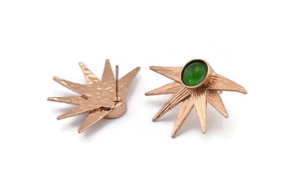 Rose Gold Sun Earring, 2 Rose Gold Plated Brass Sunshine Stud Earrings - Pad Size 8mm N0700 Q0819