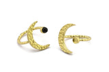Brass Ring Settings, Hammered Raw Brass Moon And Planet Ring With 1 Stone Setting - Pad Size 4mm N1151