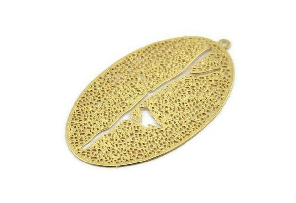 Gold Leaf Charm, 4 Textured Gold Plated Brass Tree Motif Earring Charms With 1 Loop (42x25mm) E435