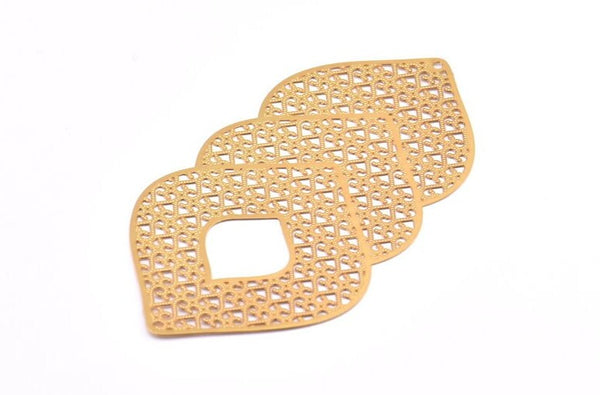 Gold Earring Charm ,2 Gold Plated Brass Ethnic Motif Earring Charms With 1 Hole Pendants, Findings (73x40mm) E449