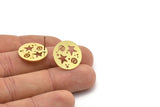 Brass Round Earring, 8 Raw Brass Star Patterned Round Shaped Stud Earrings (18x0.80mm) A2770