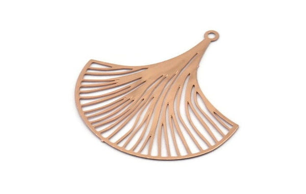 Rose Gold Leaf Charm, 4 Rose Gold Plated Brass Ginkgo Leaf Earring Charms With 1 Loop, Pendants, Findings (35x33mm) E467