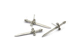 Knight&#39;s Sword Earring, 2 Antique Silver Plated Brass Sword Stud Earrings (33x10mm) N0248 A1177