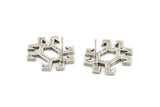 Earring Studs, 2 Antique Silver Plated Brass - Silver Earrings - Earrings (20x18x1.5mm) N1544