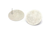 Silver Round Earring, 4 Antique Plated Brass Round Stud Earrings (30mm) B0336 A1694