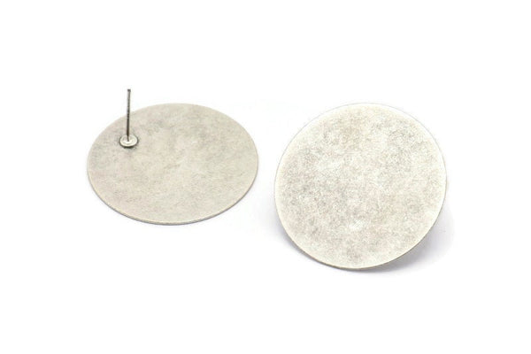 Silver Round Earring, 4 Antique Plated Brass Round Stud Earrings (30mm) B0336 A1694