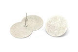 Silver Round Earring, 4 Antique Plated Brass Round Stud Earrings (30mm) B0336 A1694