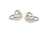 Earring Studs, 2 Antique Silver Plated Brass - Silver Earrings - Earrings (20x15x1.5mm) N1535 H0962