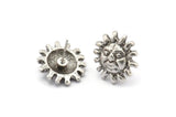 Silver Sun Earring, 2 Antique Silver Plated Brass Sun Stud Earrings (15mm) N1523